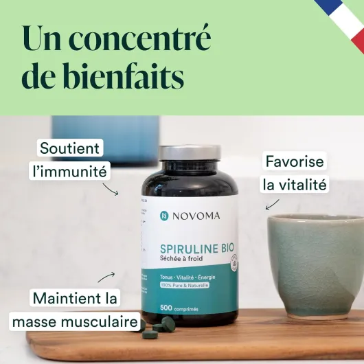 Spiruline Bio 500 mg - 19% de Phycocyanine, 500 Comprimés - 3 Mois 500 Comprimés - Blanc/Vert