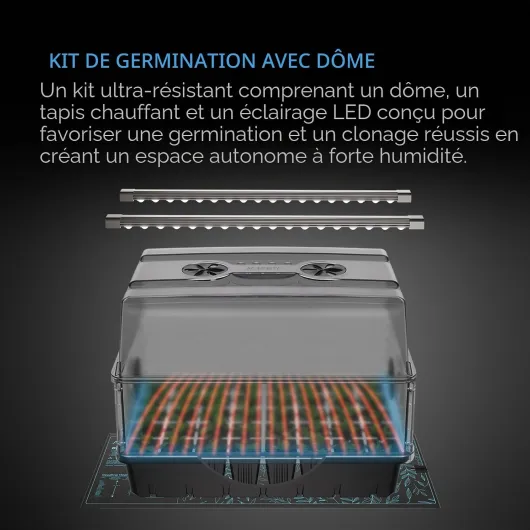 AC Infinity Serre à boutures, avec LED et Tapis Chauffant, 5 x 8 cm, dôme d'humidité avec LED Samsung LM301H Evo, Tapis de Germination étanche et Extensions de Hauteur ventilées Full Kit