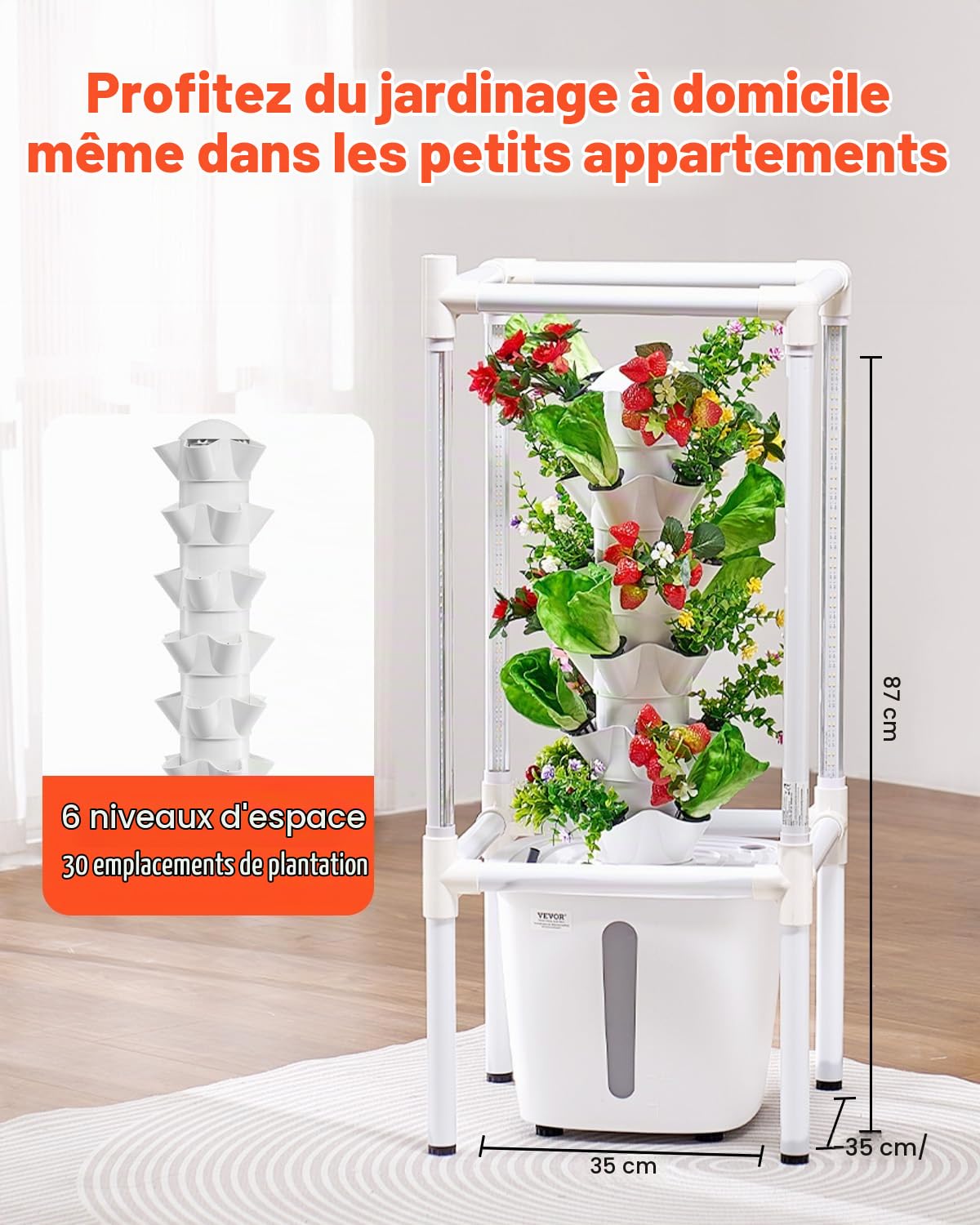 Système de Culture Hydroponique, 30 Fentes de Plantation, Tour Hydroponique 6 Niveaux, avec Lampe de Culture, Pompe à Eau, Kit Germination de Plantes pour Herbes, Fruits, Légumes d'Intérieur