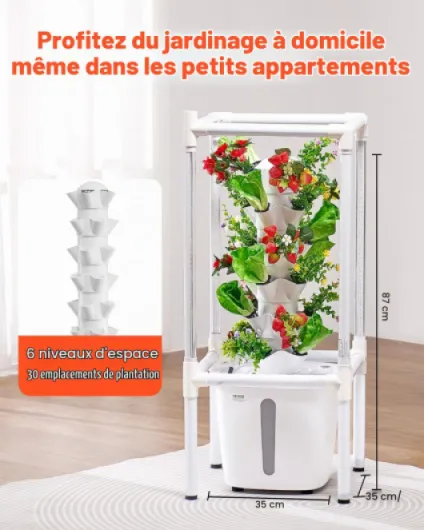 Système de Culture Hydroponique, 30 Fentes de Plantation, Tour Hydroponique 6 Niveaux, avec Lampe de Culture, Pompe à Eau, Kit Germination de Plantes pour Herbes, Fruits, Légumes d'Intérieur