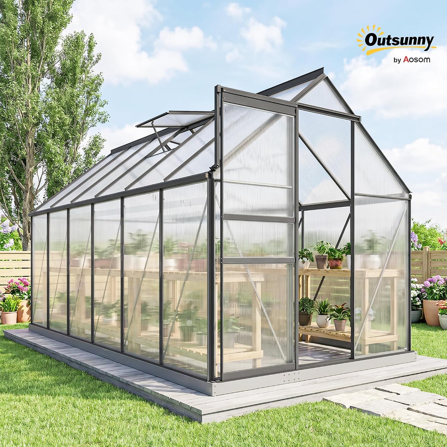 Serre de Jardin 7 m² avec Fondation 190 x 375 x 199 cm Gris Foncé