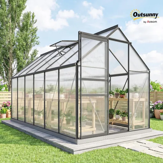 Serre de Jardin 7 m² avec Fondation 190 x 375 x 199 cm Gris Foncé