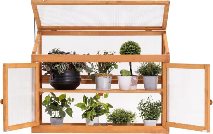 MCombo Serre adossée à 2 niveaux avec hauteur réglable pour la culture de plantes, armoire en bois et polycarbonate