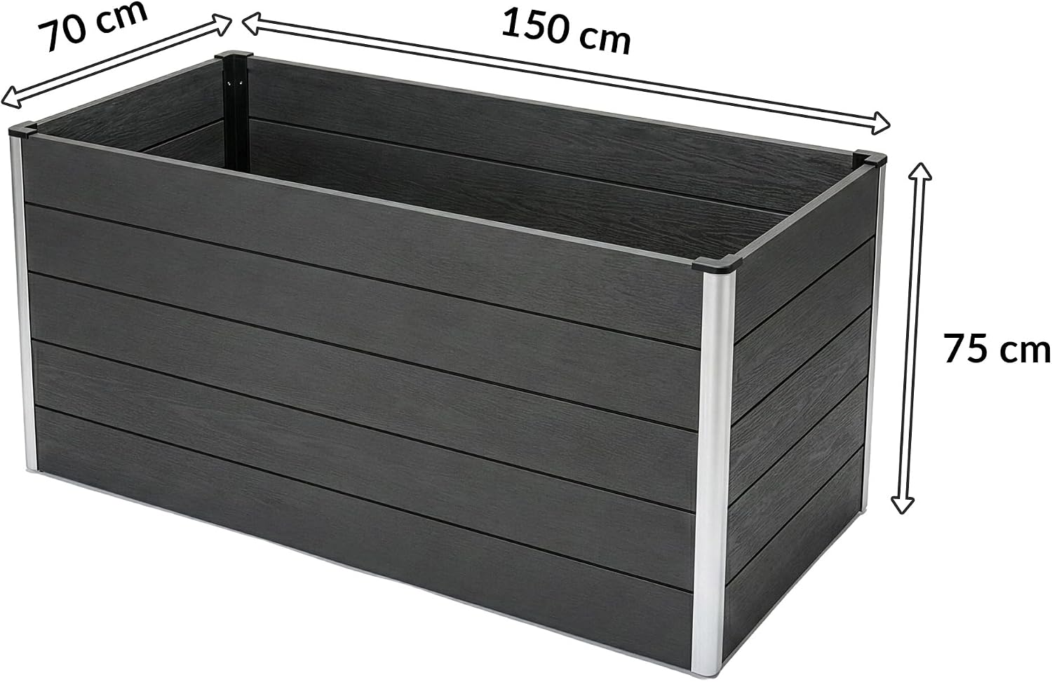 Bac Potager Extérieur - Potager Surélevé en WPC 150 × 70 × 75 cm Anthracite - Résistant aux Intempéries, Facile d'entretien, pour Jardin, Terrasse et Balcon