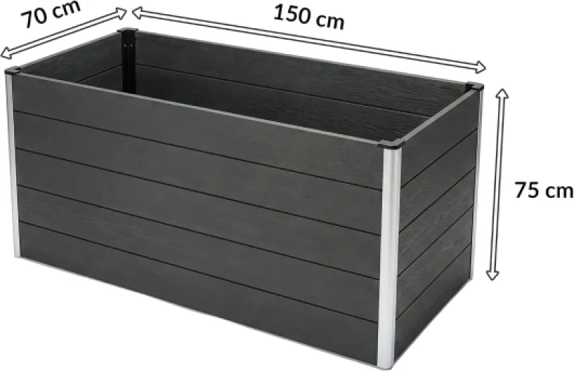Bac Potager Extérieur - Potager Surélevé en WPC 150 × 70 × 75 cm Anthracite - Résistant aux Intempéries, Facile d'entretien, pour Jardin, Terrasse et Balcon