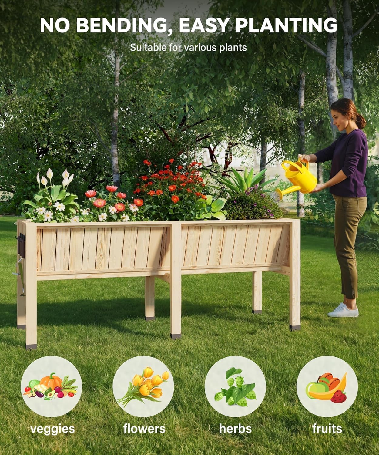 Carré à Plantes en Bois, Carré Potager de Jardin sur Pied Surélevé