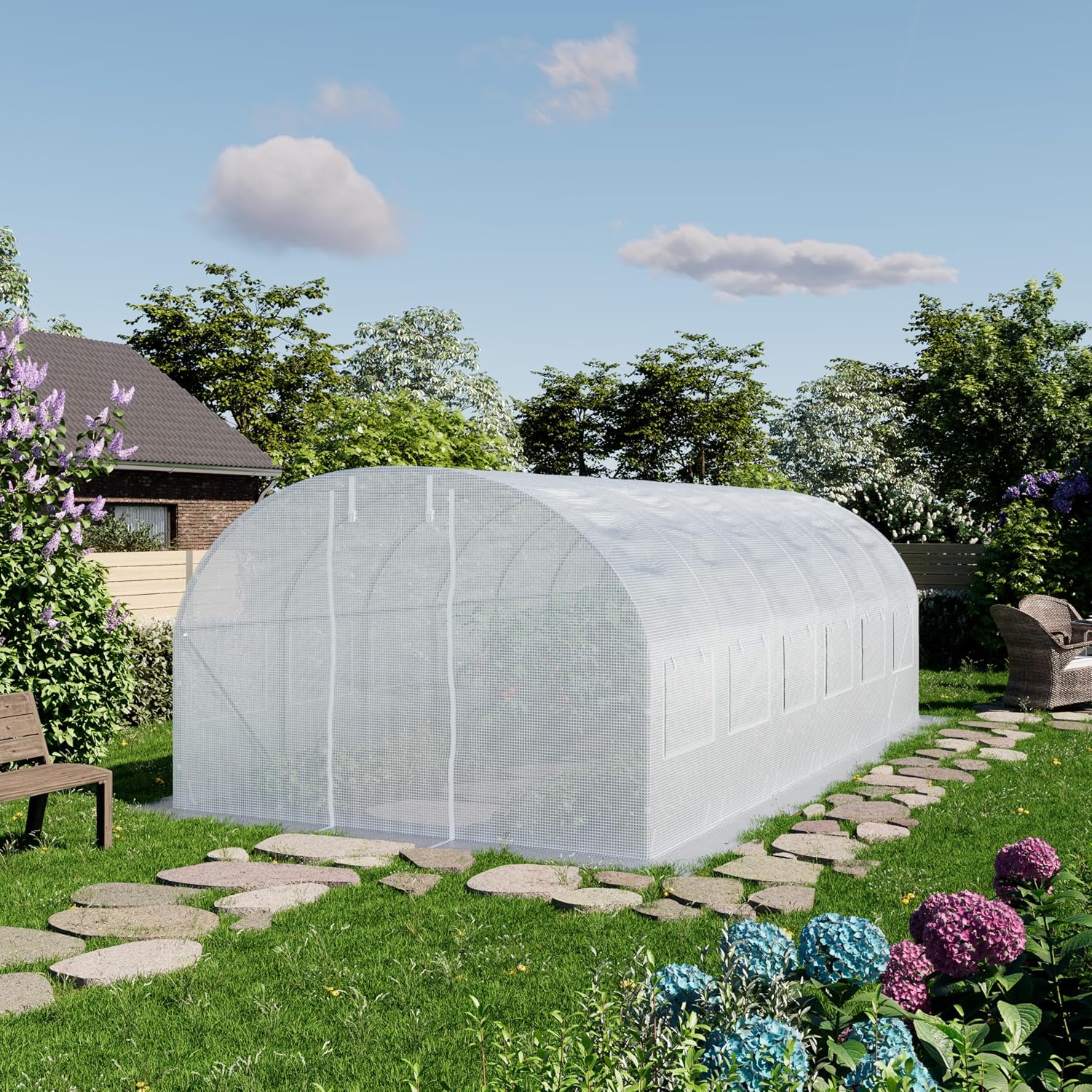 Serre de Jardin Serre Tunnel Plastique Robuste 4x6m - Bâche PE 180g/m² Blanc Transparent 4x6 m Blanc