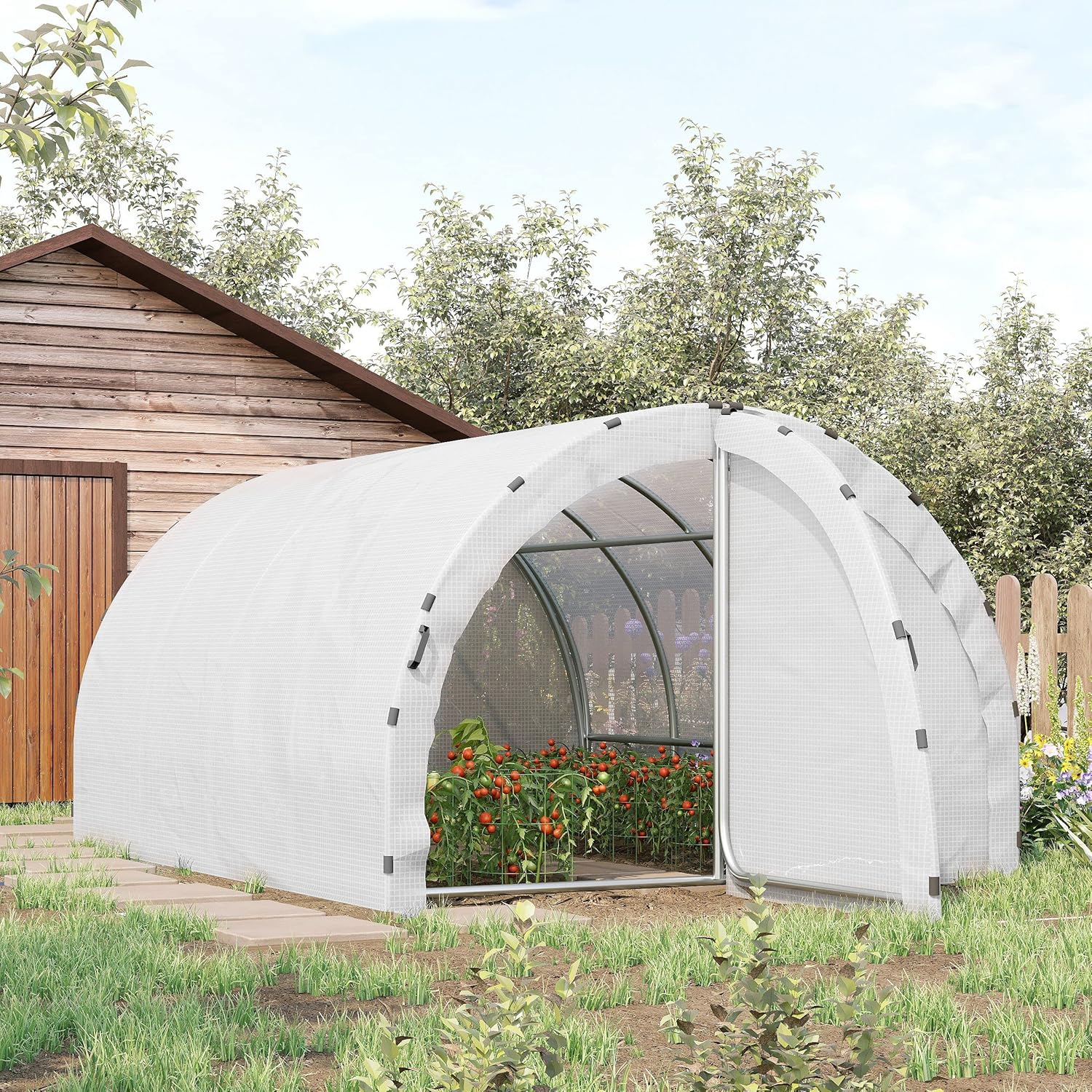 Serre de Jardin Tunnel 12 m² 4L x 3l x 2H m Renforcé 25 mm Blanc
