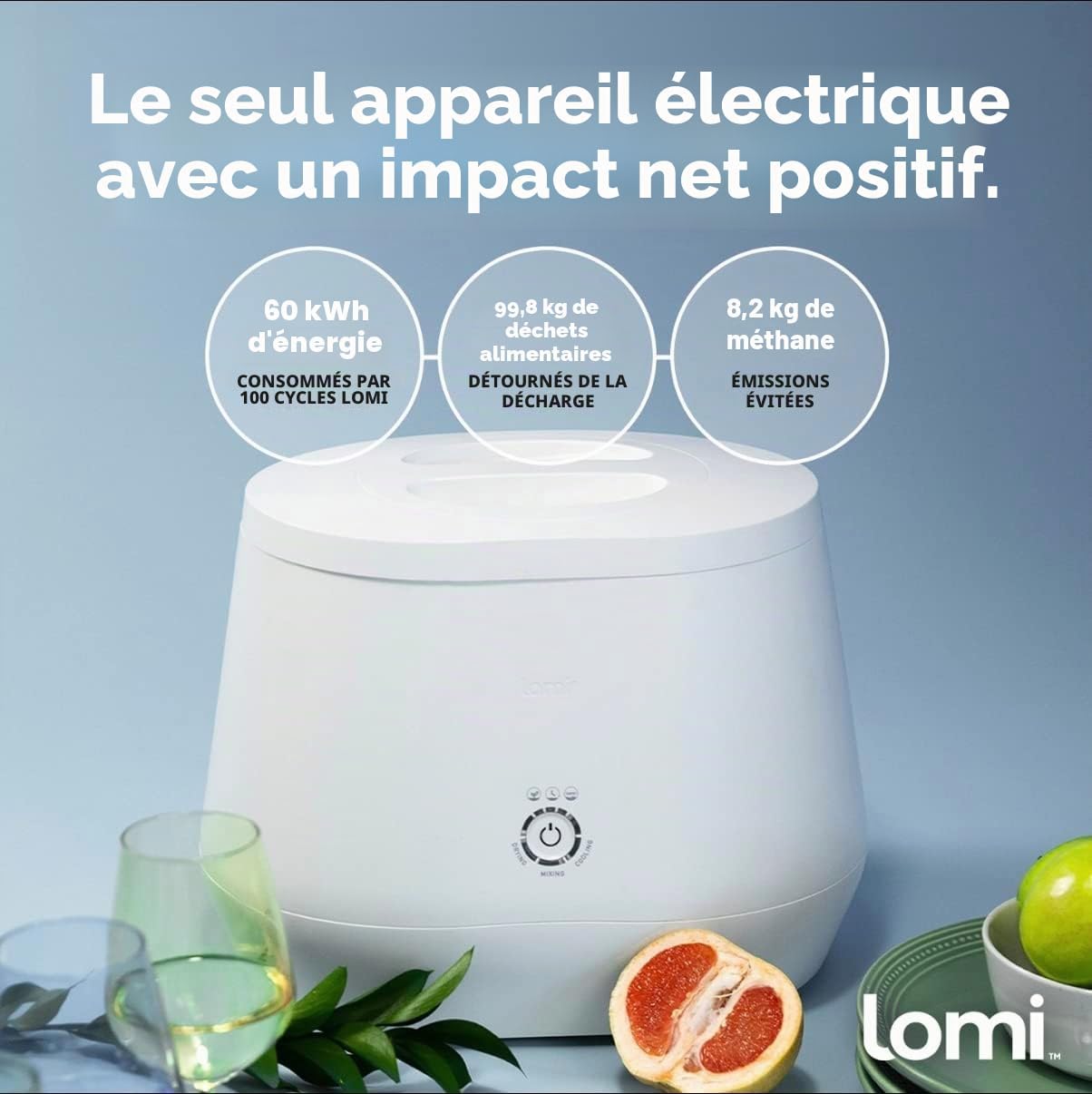 LOMI Le Premier composteur Intelligent de déchets de Cuisine au Monde - Transformez Les déchets en compost avec Un Seul Bouton avec bac à compost électrique de comptoir par Pela Earth Composteur Lomi