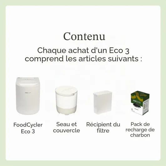 FoodCycler Eco 3 - Composteur Électrique de Cuisine 3,5L -Composteur Intelligent de Comptoir avec Filtre à Charbon - Transformez Les déchets en Compost avec Un Seul Bouton, sans Odeur & Silencieux Blanc.
