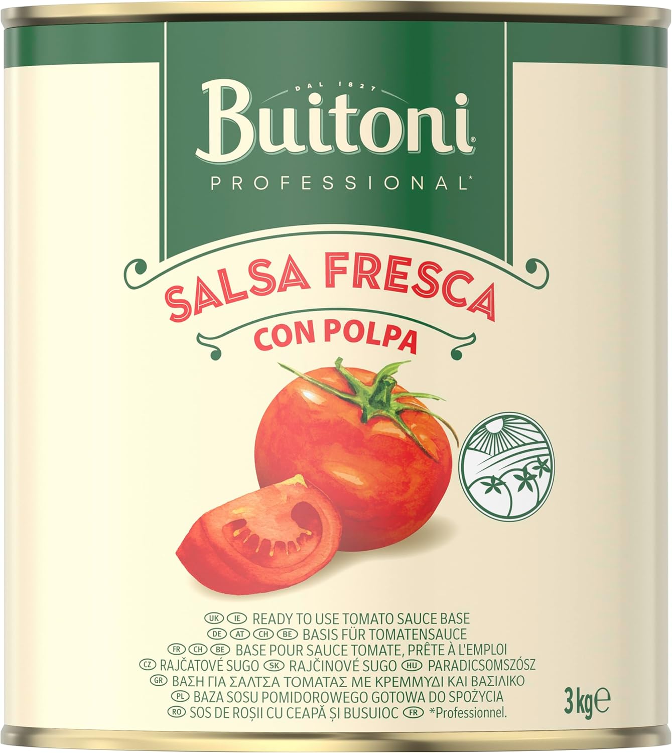 BUITONI Sauce Tomate Oignons Et Basilic 3 Kg - Pulpe De Tomate Avec Morceaux Prête-À-L'Emploi Déjà Assaisonnée - Tomates 100% Espagnoles Mûries Au Soleil - Salsa Fresca Con Polpa - Boîte De 3 Kg Pulpe de tomate oignons et basilic