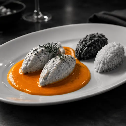 Quenelles de brochet sauce nantua et duo de riz Picard