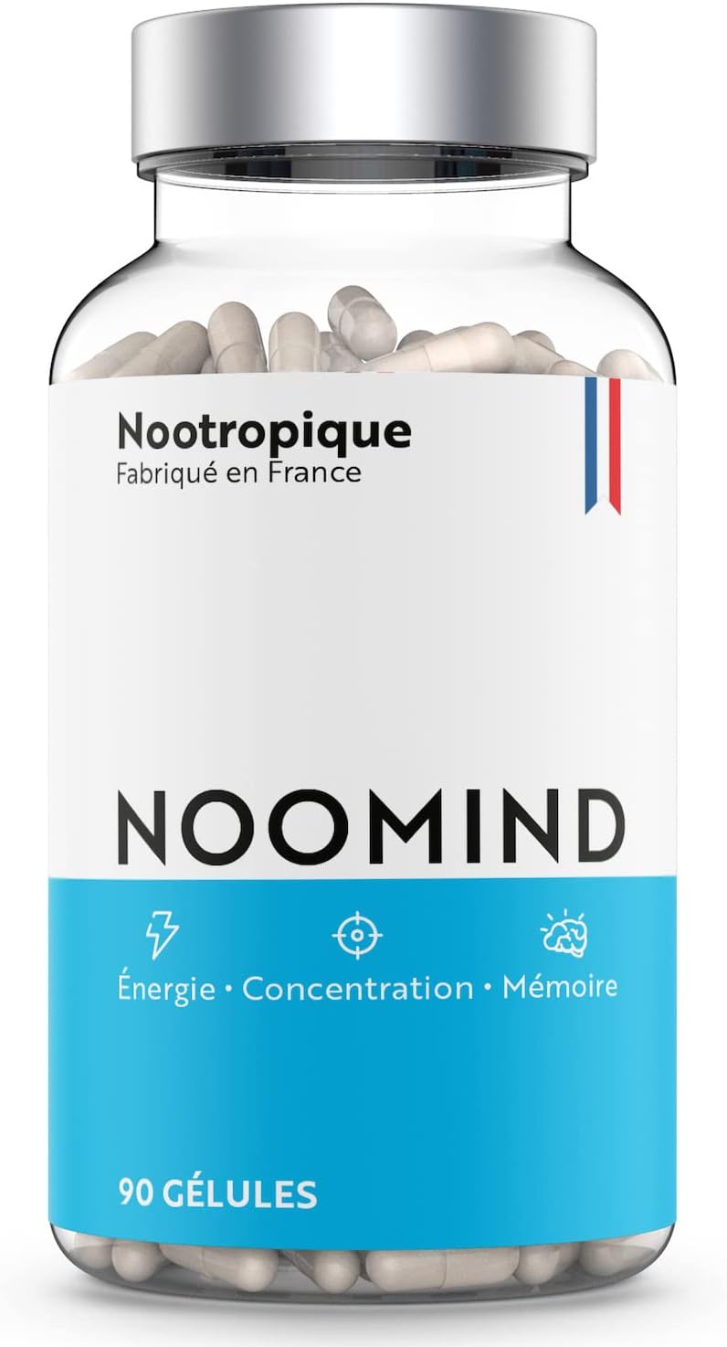 Nootropique - Booster de Concentration, Énergie et Mémoire - Bacopa Monnieri, L-Tyrosine, Caféine, L-Théanine, Ginkgo Biloba, Vitamine B6 & B12 - 90 gélules - Fabriqué en France