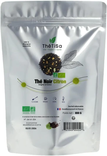Thé Noir Citron BIO en Vrac - 100% d'Origine Naturelle 1 Paquet de 800 grammes