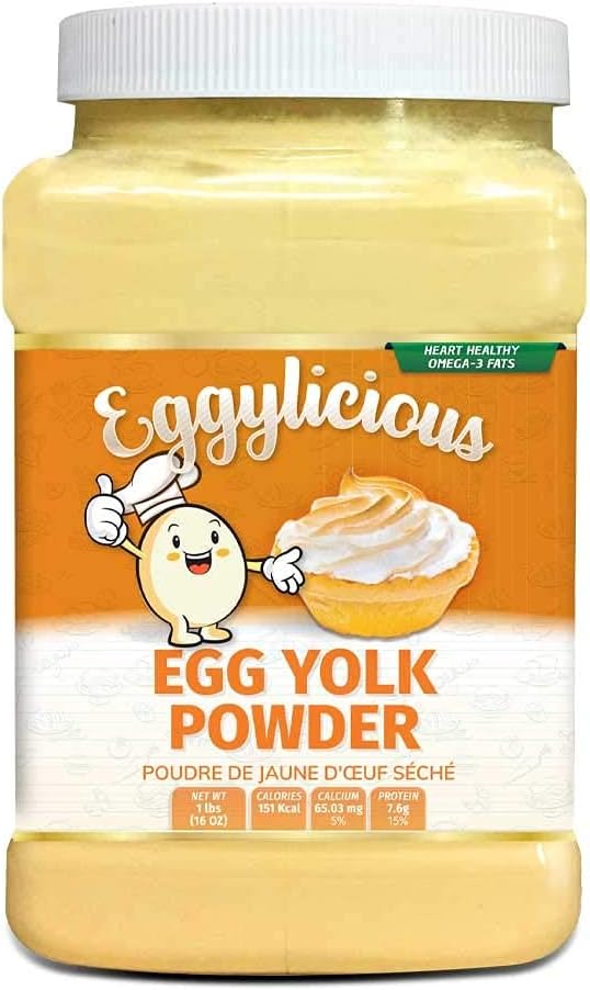 Poudre de jaune d'oeuf Eggylicious, poudre de protéine naturelle séchée, à base d'oeufs frais, pasteurisé, smoothies, sans OGM, sans additif, utilisé pour la cuisson, 1 lb (16 oz)