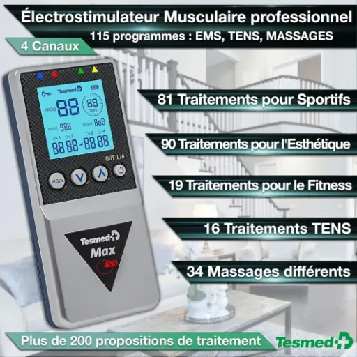 Avis TESMED Max 830 : un électrostimulateur très complet pour TENS, EMS et massage à la maison