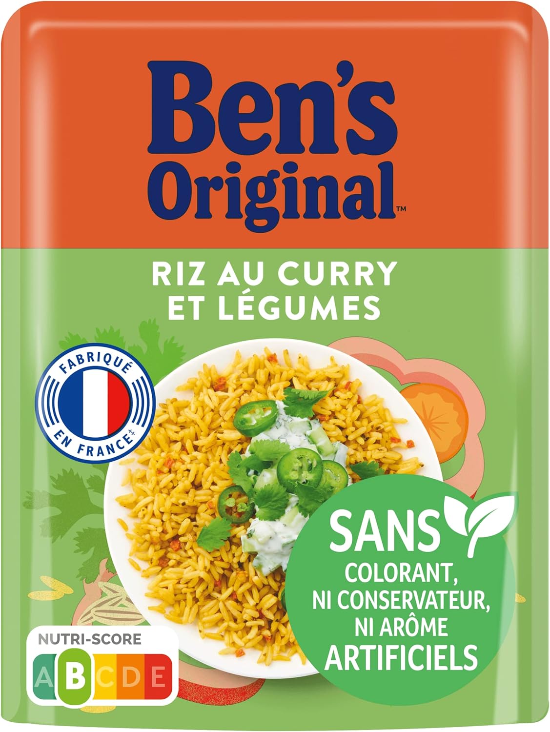 BEN'S ORIGINAL Riz au Curry et aux Légumes 2mn (1x220g) Riz au Curry et Légumes 220 g (Lot de 1)