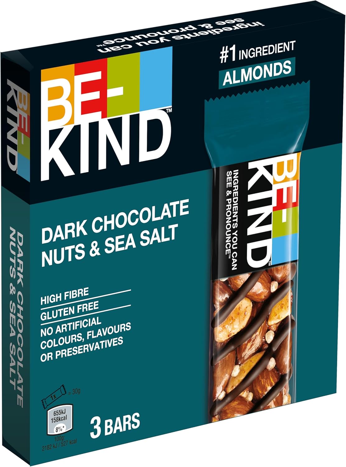 BE-KIND - Barres de céréales chocolat noir, amandes et sel marin - 3 barres de 30g