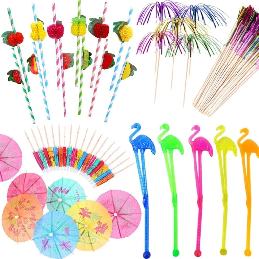 220 Pcs Décorations de Fête de Cocktail Agitateurs à Cocktail de Flamingo Pailles Bâtons de Parapluie en Papier Flamant Bâtons de Swizzle Bâtonnets Feux d'artifice pour Cocktail, Boissons, Fruits