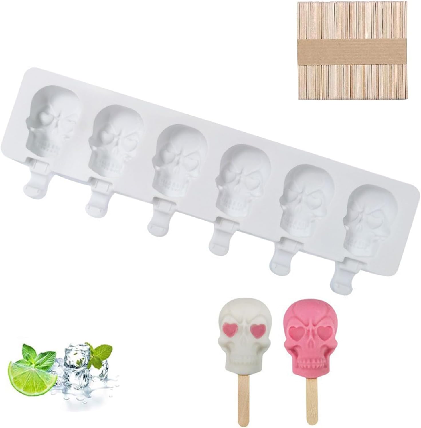 Moules à glace en silicone, pour sucettes glacées, tête de mort, moule à glace en silicone, moule à glace sans BPA, Pop Ice, bricolage, dessert aux fruits surgelés, moule à gâteau au chocolat – avec