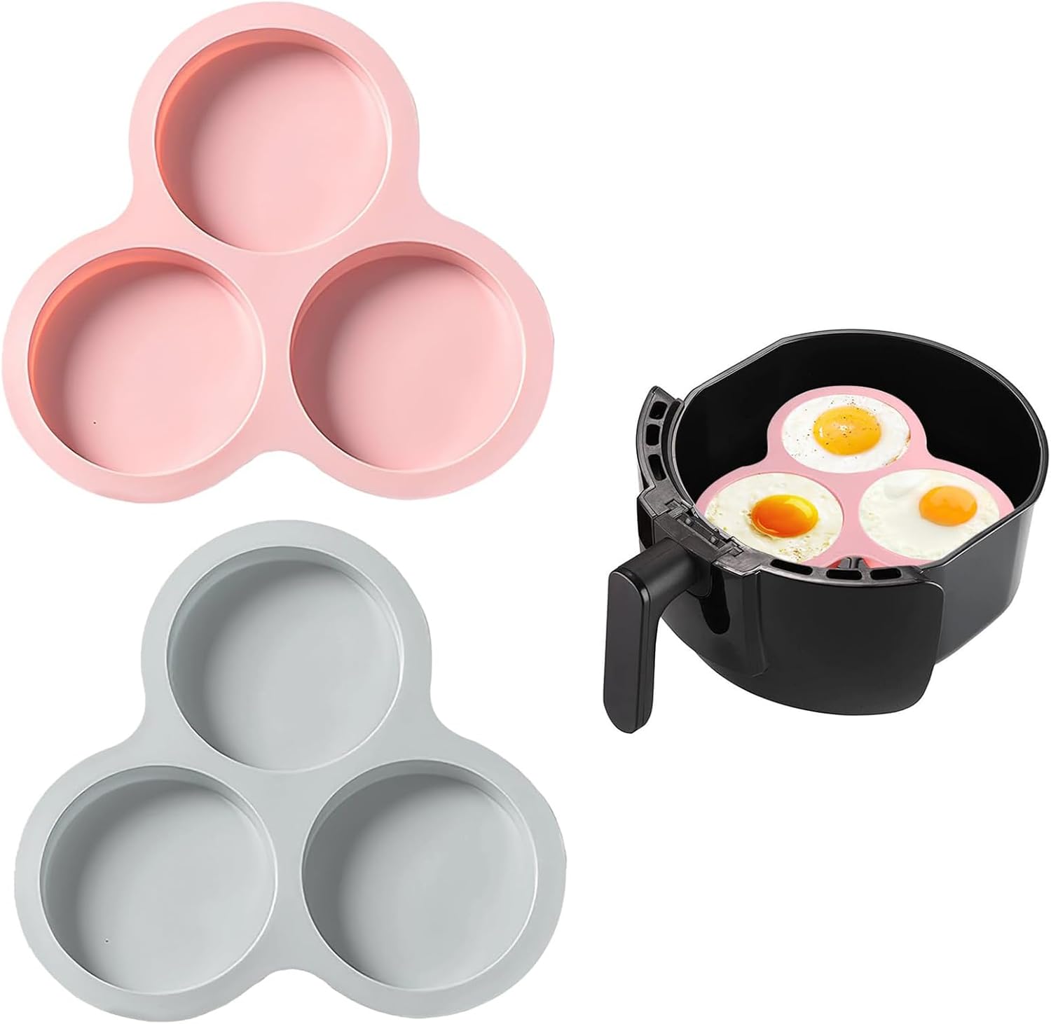 Silicone Friteuse à Air Poêle à Oeufs,2 PCS Réutilisable Friteuse à Air Moule à Crêpes Moule à œufs en Silicone à 3 Cavités pour Friteuse à air Cuisson Au Four Accessoires