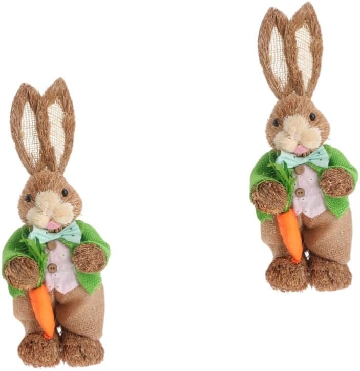 Ciieeo 2 Pièces Lapin de Paille farci Jouets Dinosaure en Peluche Fraise Pigeon décoration de pâques décoration pâques décoration d'intérieur Dessus de Table orner Gazon Orange