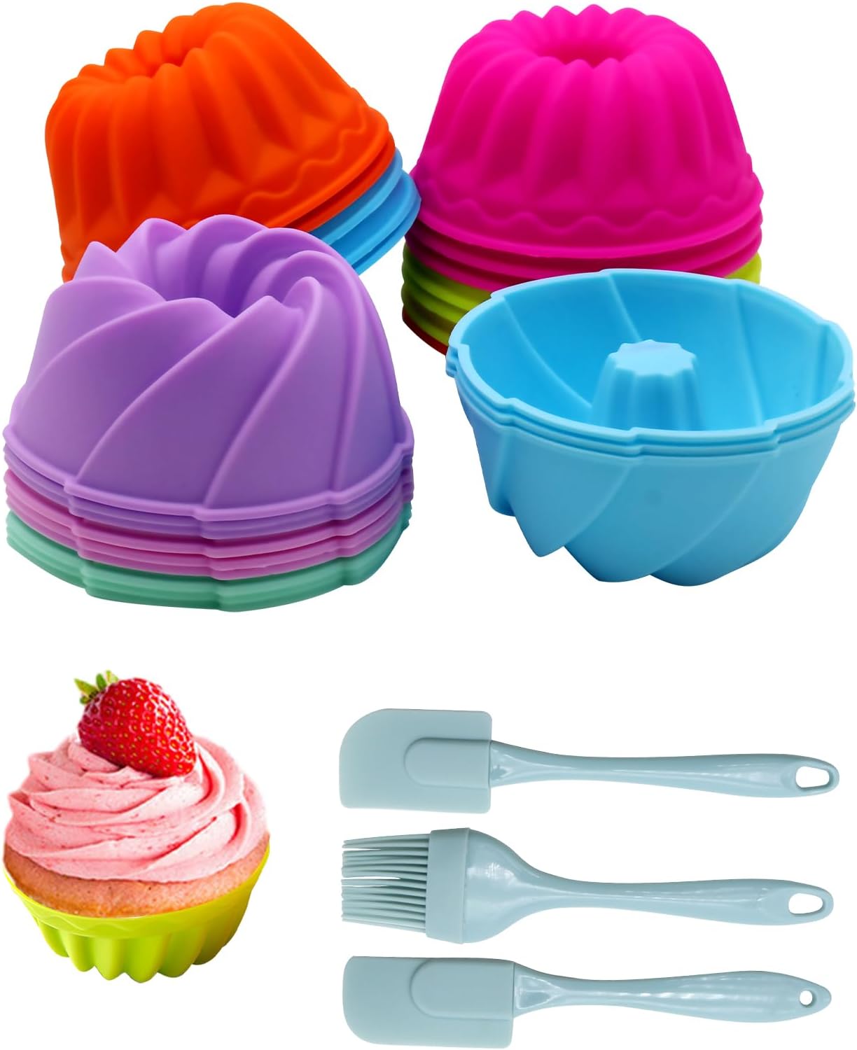 Lot de 24 Moules à Muffins,avec 3 raclettes aux fonctions différentes,Tasses à Gâteau à la Citrouille,pour Restaurant Pâtisserie Boutique Dessert Boutique couleur différente