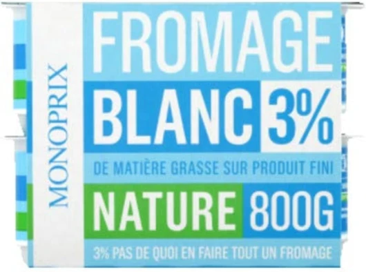 Monoprix Fromage blanc 3% nature - Les 8 pots de 100g