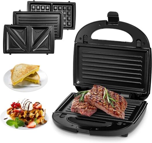Pukomc Appareils à sandwich et presses à panini 3 en 1 Fabricant De Fromage Grillé, Tostadora De Pan Sandwichera, Plaques De Grill Amovibles, Grill De Contact, Gaufrier, Chauffage Double Face