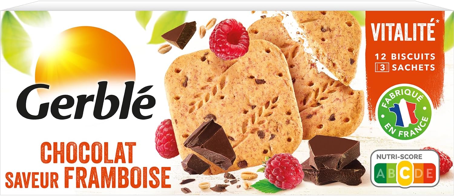 Vitalité, Sablé au Chocolat Saveur Framboise, Sans Huile de Palme, 3 Sachets Individuels, 12 Biscuits, 140 g, 206290 chocolat framboise 140 g (Lot de 1)