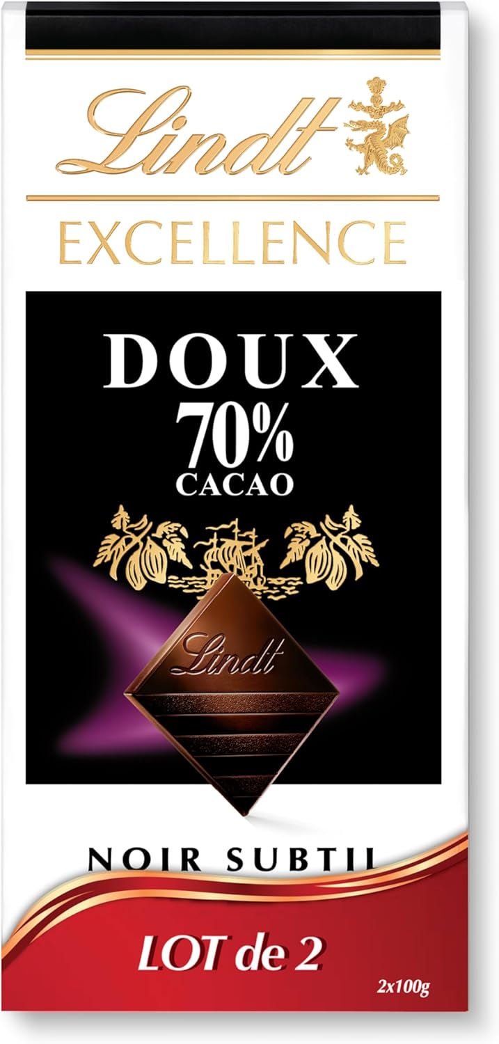 Lot de 2 Tablettes EXCELLENCE Noir 70% Cacao Doux - Chocolat Noir, 2x100g