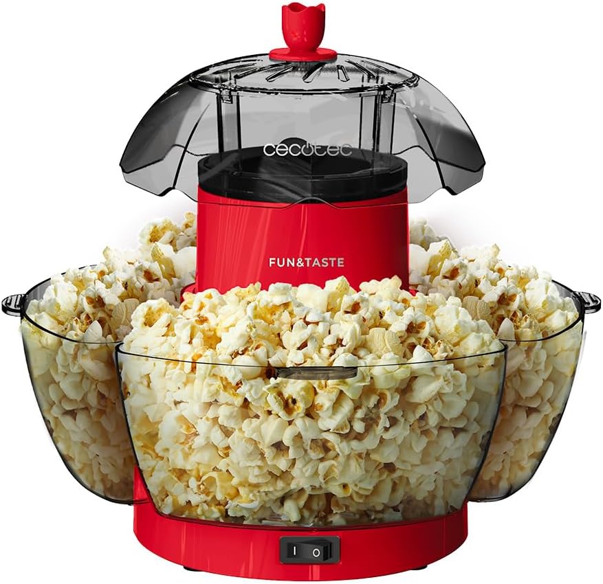 Machine à popcorn électrique Fun&Taste P'Corn Lotus - Machine à popcorn de 1200 W, popcorn prêt en 2 minutes, comprend 4 récipients amovibles, capacité totale de 4,5 L.