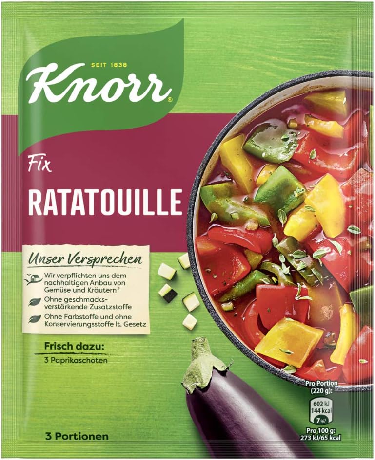 Ratatouille - Préparation pour saveur ratatouille Rapide Sans Additifs - Mélange prête en un instant - 3 portions - Assaisonnement compatible avec KNORR Fix - 40g