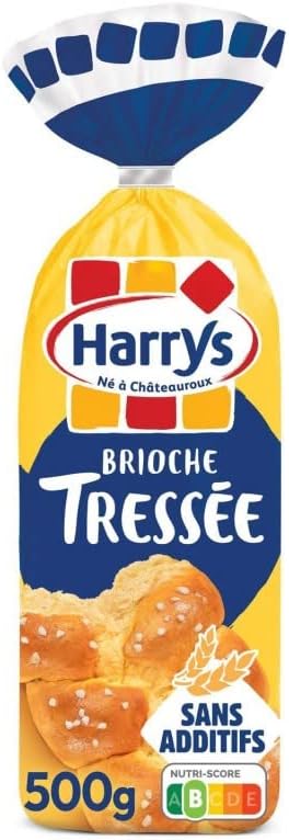 HARRYS - Brioche Tressée Nature, 500g - Délicieux sans additifs, avec sucre perlé - La gourmandise à létat pur ! - Lot De 4