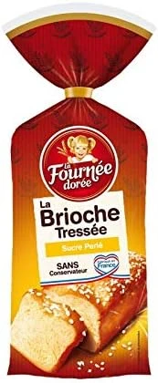 LA FOURNEE DOREE - Brioche Tressée au Sucre de 400G, une viennoiserie française de qualité supérieure - Lot De 4 - Vendu Par Lot