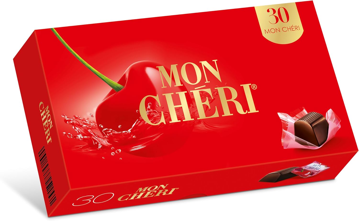 Chocolats MonChéri - 315g (30 pièces) - Chocolat noir à la liqueur de cerise - Bonbons à l’alcool - Pour un anniversaire, Noël ou simplement le plaisir de grignoter