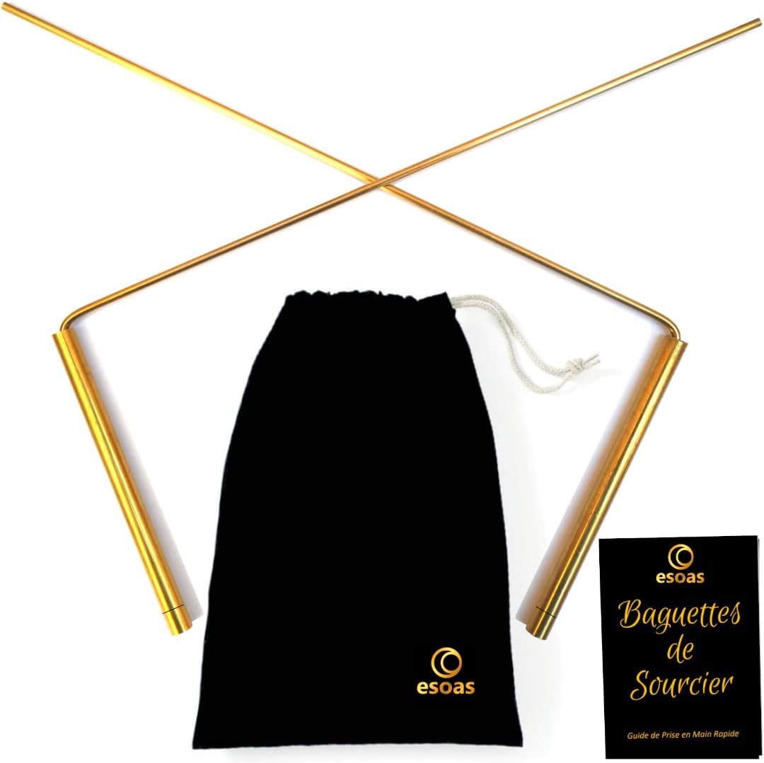 Baguettes DE SOURCIER - Fabrication Artisanale Française, Idéal Radiesthésie et Géobiologie, Radmaster parallèles coudées en L - Laiton (cuivre/Zinc) - [Garantie à Vie] + Guide PDF Offert Avec Sac de Transport