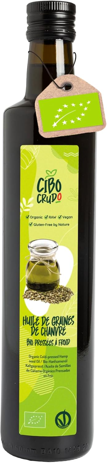 Huile de Chanvre Bio Alimentaire - 500ml - Huile de Chanvre Biologique Pressée à Froid pour les Cheveux Peau du Visage ou Saison.