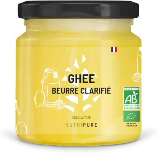Ghee Bio - Beurre clarifié - Sans Lactose - Sans Caséine - Riche en vitamines A et E - Idéal pour la cuisson à haute température - Conservation long terme - 300G