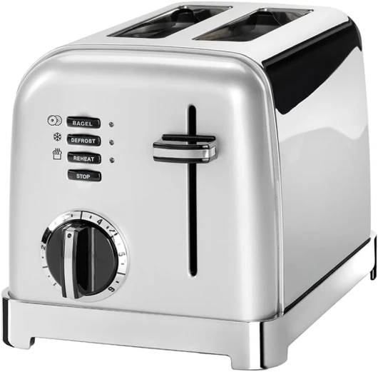 Grille-pain 2 tranches - Fentes larges, idéal pour le pain épais et les bagels - 6 niveaux de brunissage et décongélation - Fentes larges, Remontée maximale - Perle givrée