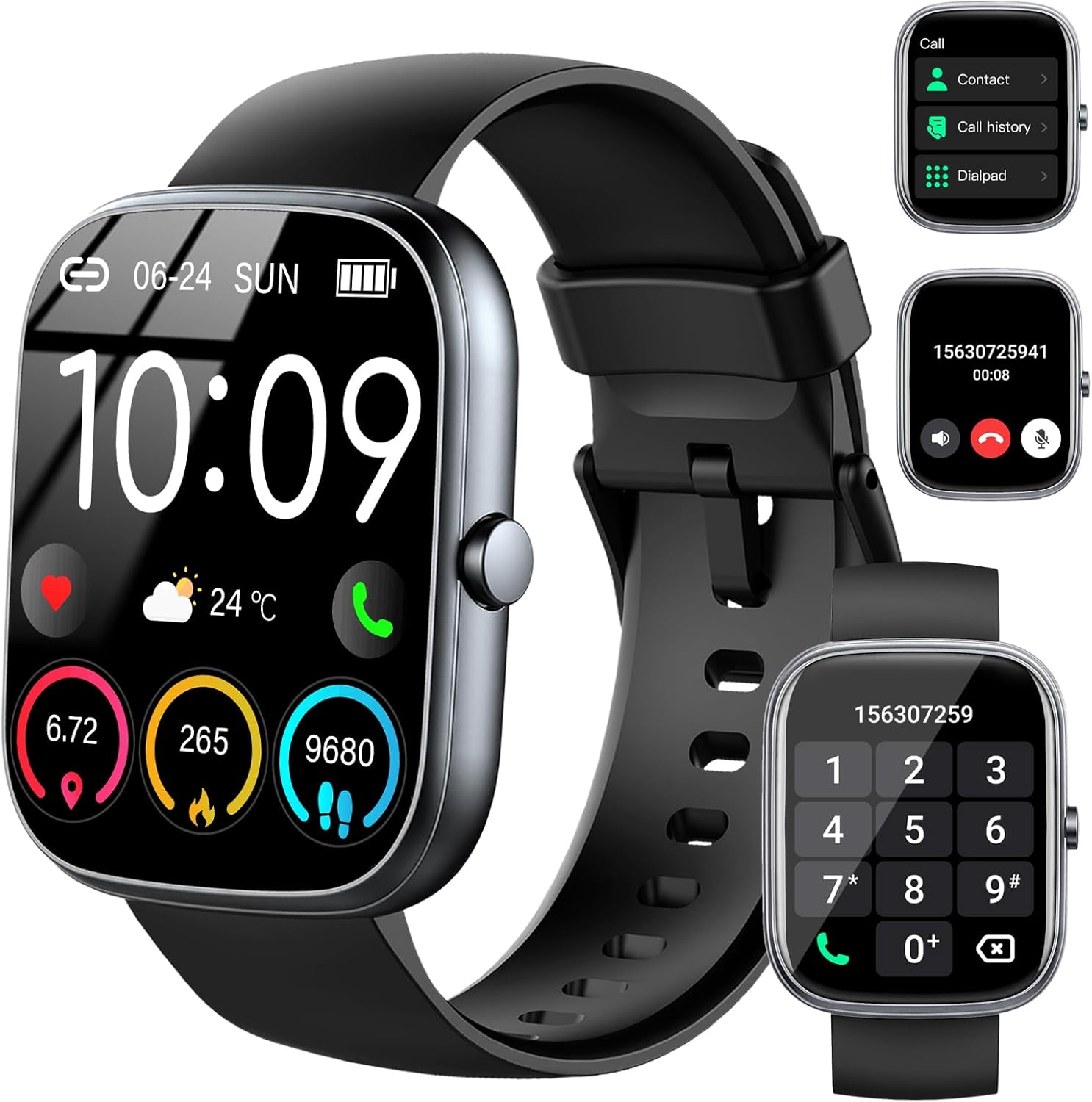 Montre Connectée Femme Homme Sport, 1,91" HD Smartwatch avec Appel Bluetooth, Montre Podometre, Moniteur Fréquence Cardiaque/Sommeil, 110+ Sports Etanche IP68 Montre Intelligente pour Android iOS A-Noir