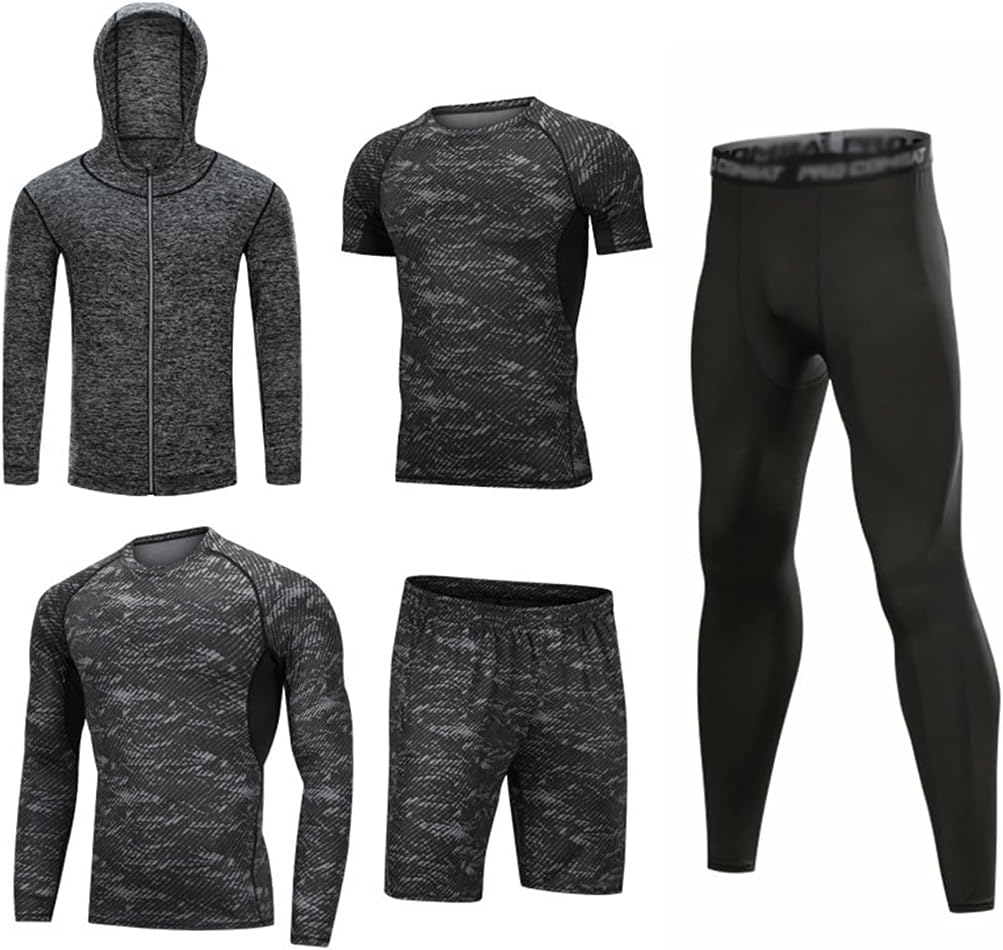 Ensemble de survêtement pour Homme Ensemble de Sport 5 pièces Vêtements de Sport Extensibles Ensemble de Course à Pied pour Entraînement de Fitness S Style#2