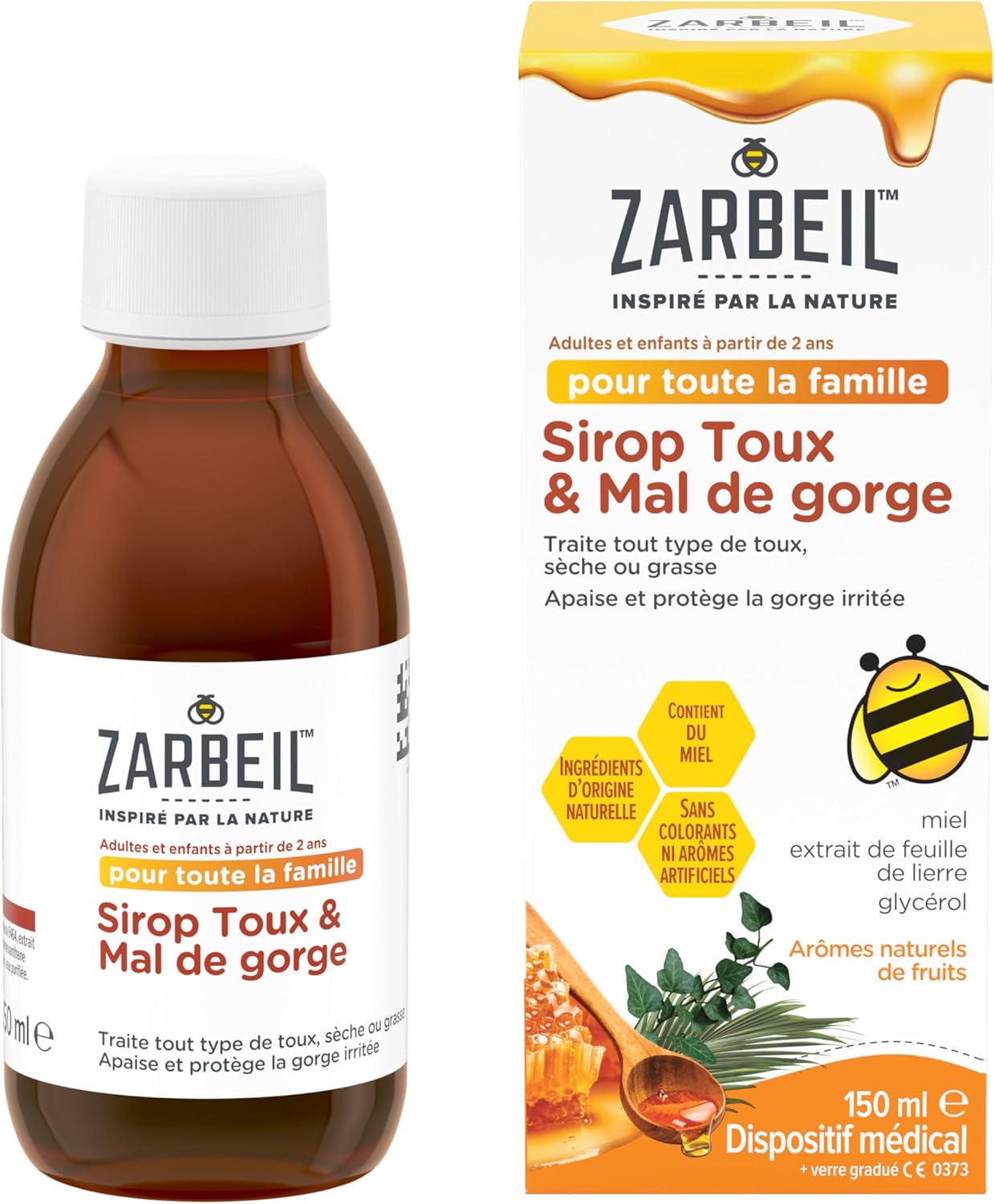 , Sirop Toux & Mal de Gorge (flacon de 150 ml) – Sirop contre la toux avec miel, extrait de feuille de lierre et glycérol – Dispositif médical pour toute la famille, à partir de 2 ans