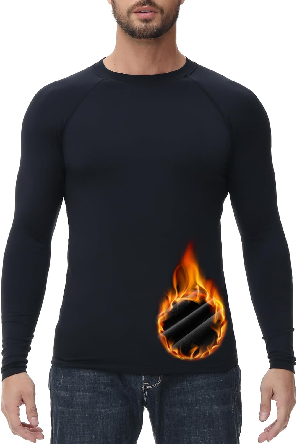 Hauts Thermiques Homme sous Vetement Thermique Homme Manche Longue Doublure en Polaire M Noir