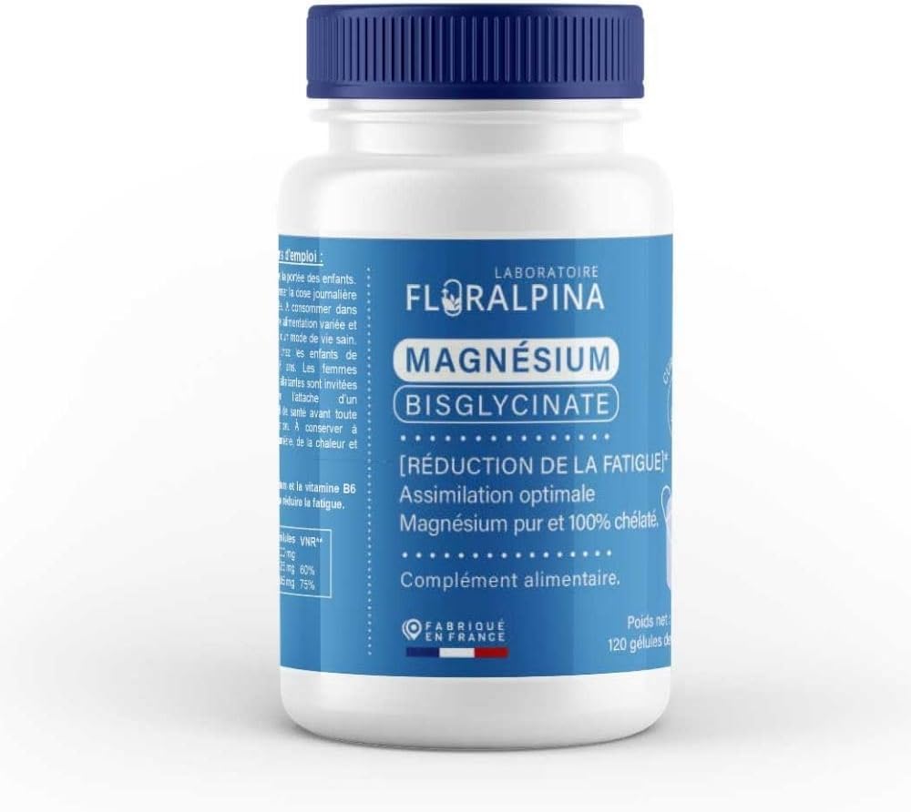 Magnésium Bisglycinate avec Vitamine B6-120 gélules - Hautement Assimilable, Anti-Fatigue et Relaxation - Soutien du Système Nerveux et Musculaire - Complément Alimentaire Naturel Made in France