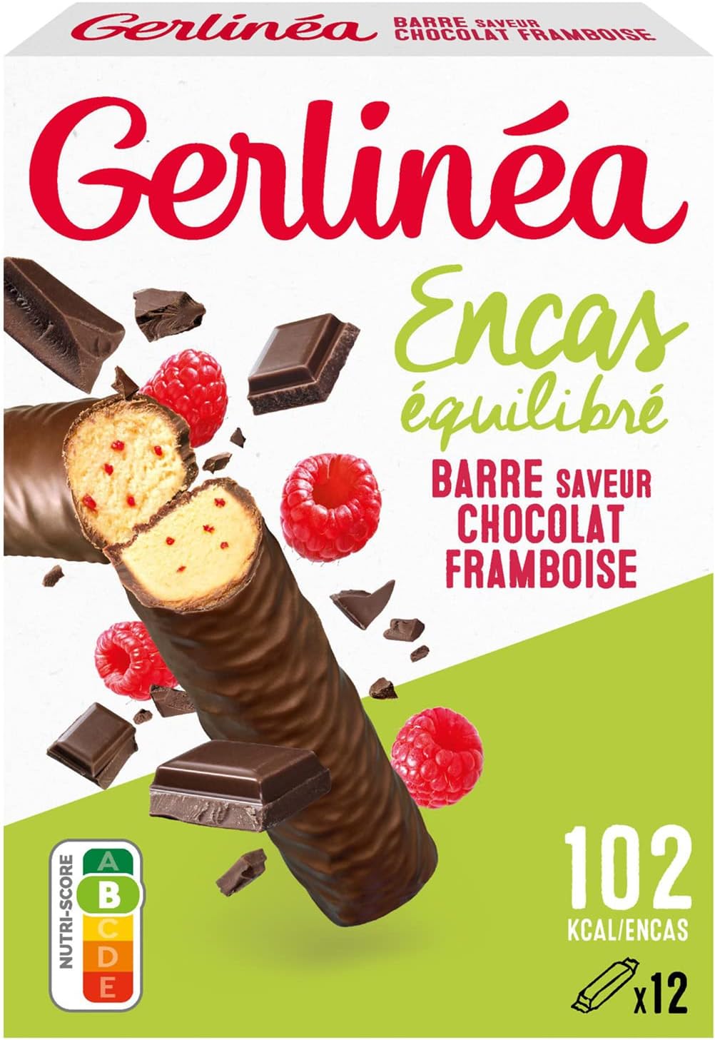 Barres Protéinées - Chocolat Noir Framboise - Encas Équilibré - Goûter et Petit-Déjeuner - Réduites en Sucre - Sans Huile de Palme - 1 Boîte de 12 Barres - 372 g