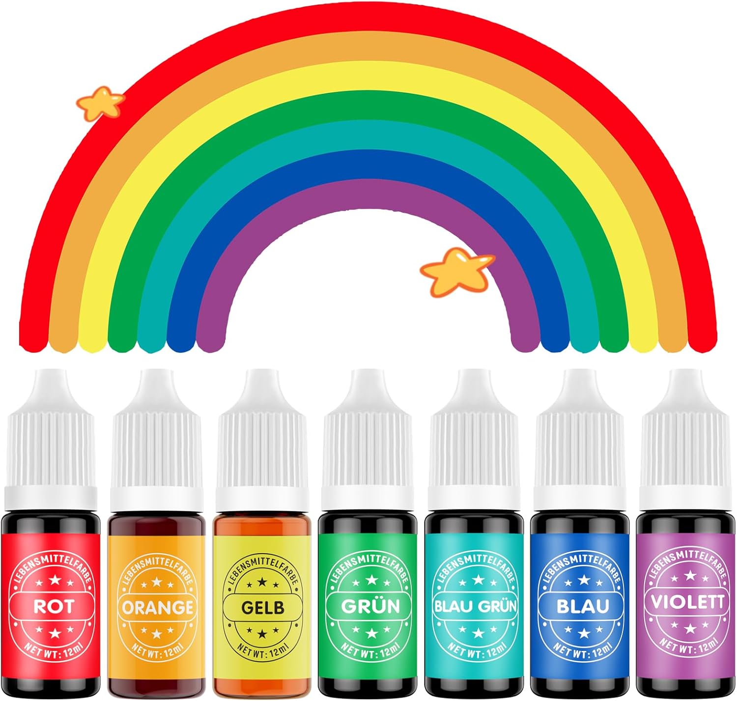 Waysroma Colorant Alimentaire 7x12ml, Hautement Concentré & Sans Sucre Colorant Alimentaire Liquide pour Pâtisserie, Gâteaux, Macarons,Fondants, Saint Valentin Biscuits, Beignets (Arc-en-ciel) 12 ml (Lot de 7) 84.0