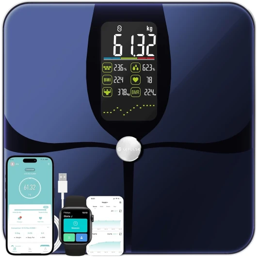 Balance Pese Personne Connectée, LEPULSE Balance Connectée avec Grand écran, Balance Impedancemetre avec 16 Données Corporelles, Balance Masse Graisseuse et Musculaire, Balance Intelligente avec APP