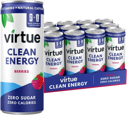 Clean Energy – Boisson Énergisante Naturelle – Sans Sucre, Sans Calories, Végétalien, Sans gluten, Cétogène, Vitamine B - Lot de 12x250ml (Fruits Rouges)
