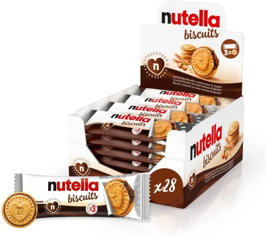 Biscuits - Biscuit Doré et Croquant Coeur Nutella - Format Familial - Idéal pour le goûter et à partager - 28 x 3 Biscuits